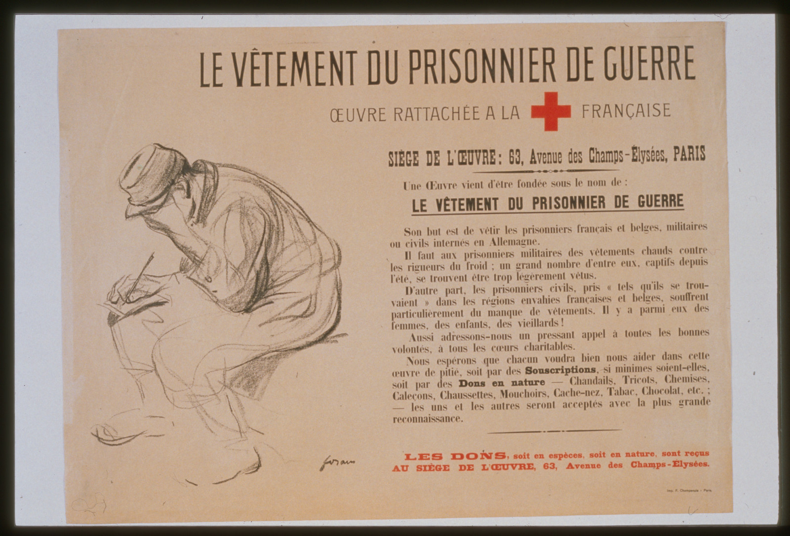 Le vecirctement du prisonnier de guerre. Oeuvre rattacheacutee agrave la [Croix-Rouge] Franccedilaise, 1917 — vintage poster