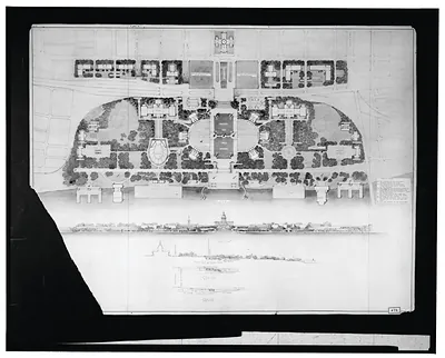 [Memorial for the Jefferson National-Expansion Memorial Association, St. Louis, Missouri. Site plan and elevation, highway/tunnel section]