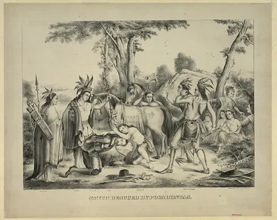 Smith Rescued by Pocahontas, lithograph print