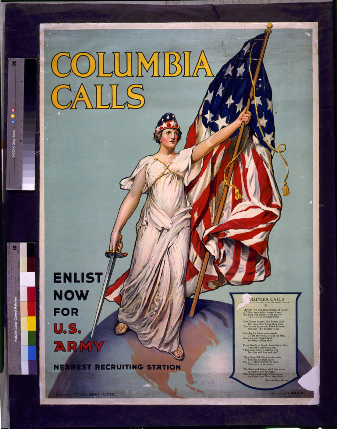 Columbia calls--Enlist now for U.S. Army / designed by Frances Adams Halsted ; painted by V. Aderente., c1916. — vintage poster