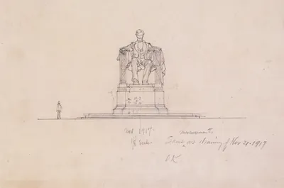 Statue Of Abraham Lincoln For The Lincoln Memorial, Providing Measurements Of The Plinth