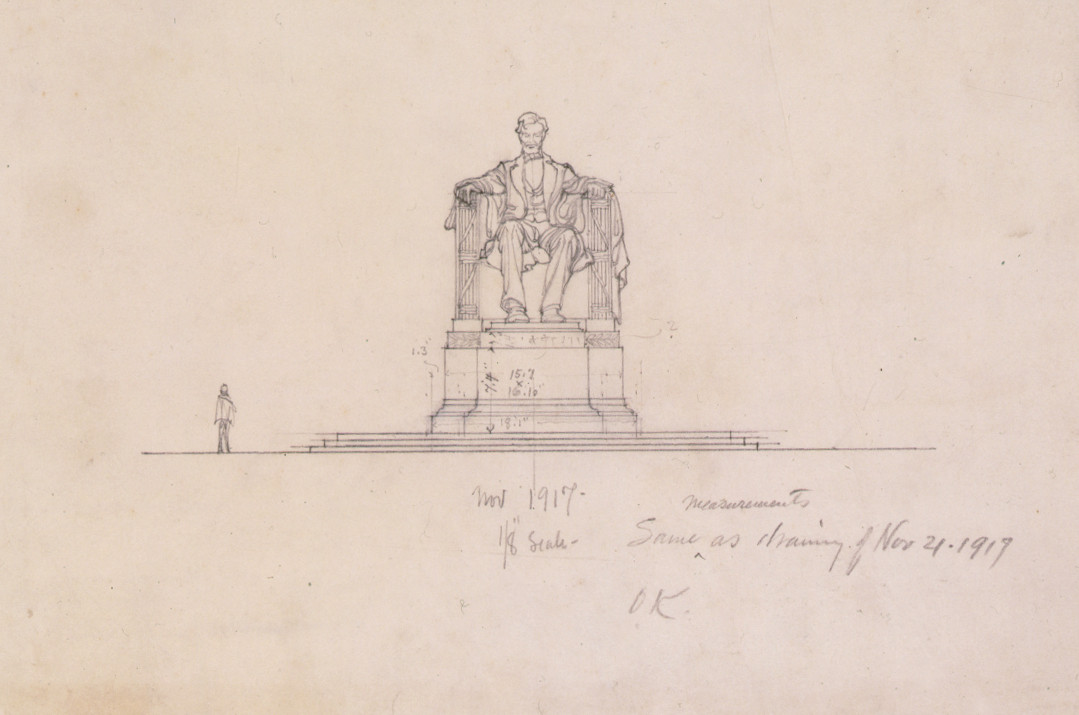 Statue Of Abraham Lincoln For The Lincoln Memorial, Providing Measurements Of The Plinth, November, 1917 — historic image