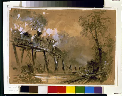 Destruction of the locomotives on the bridge over the Chickahominy