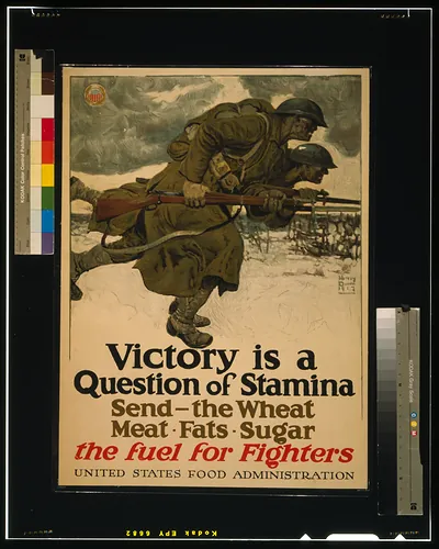 Victory is a question of stamina--Send - the wheat, meat, fats, sugar--The fuel for fighters United States Food Administration / Harvey Dunn 1917.