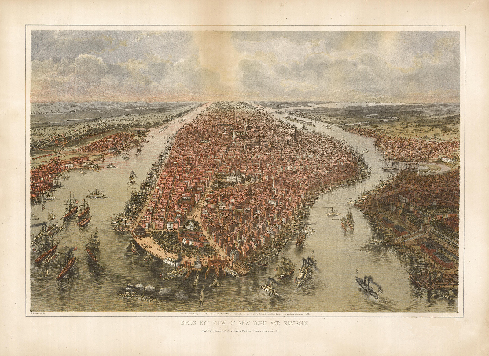 New York City, New York, 1865, 1865 — antique map