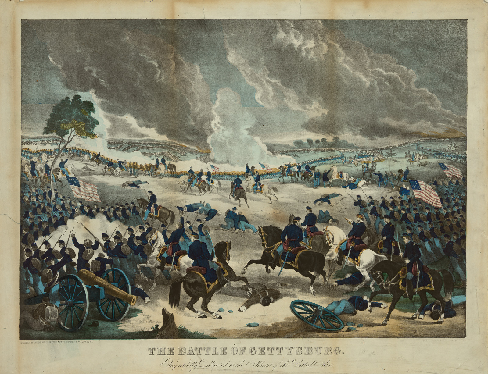 The Battle Of Gettysburg, c. 1867 — antique lithograph