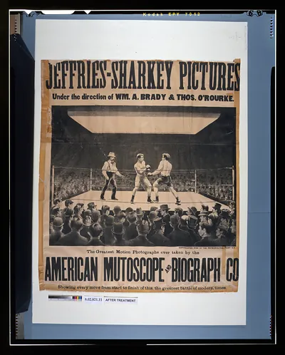 Jeffries-Sharkey Pictures boxing film poster, American Mutoscope and Biograph Co.