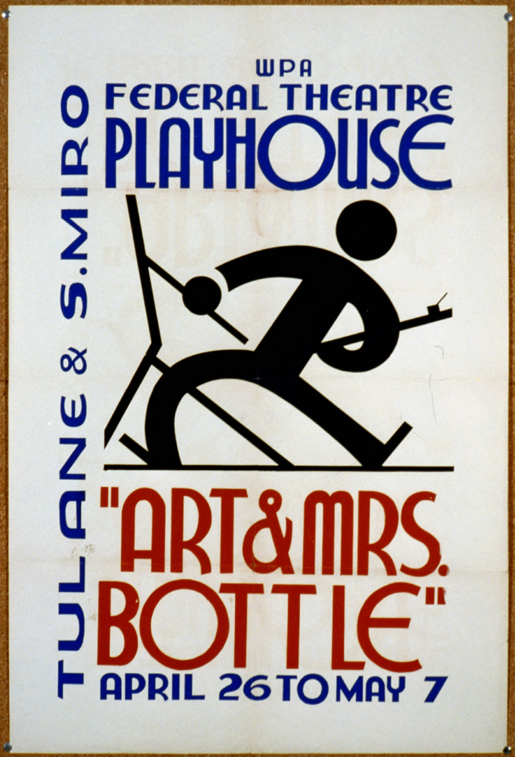 Art & Mrs. Bottle WPA Federal Theatre Playhouse Tulane & S. Miro Arpil 26 to May 7., 1936 — vintage poster