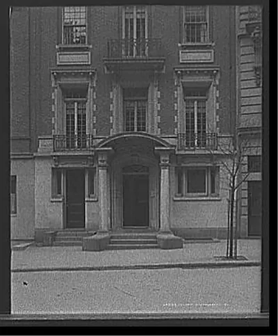 [Four-story townhouse, entrance with pilasters and curved pediment, possibly New York, N.Y.]