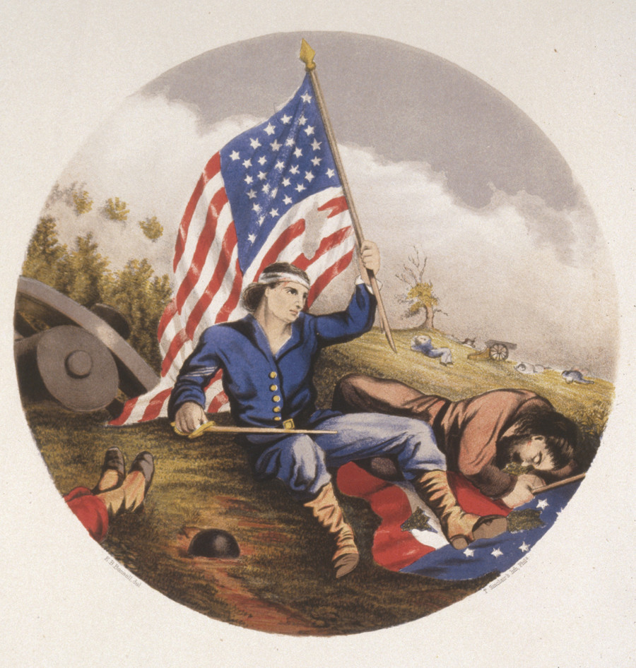 The two standards bearers, the day after battle / E.B. Bensell, del. ; T. Sinclair's lith., Phila., c1864. — antique lithograph