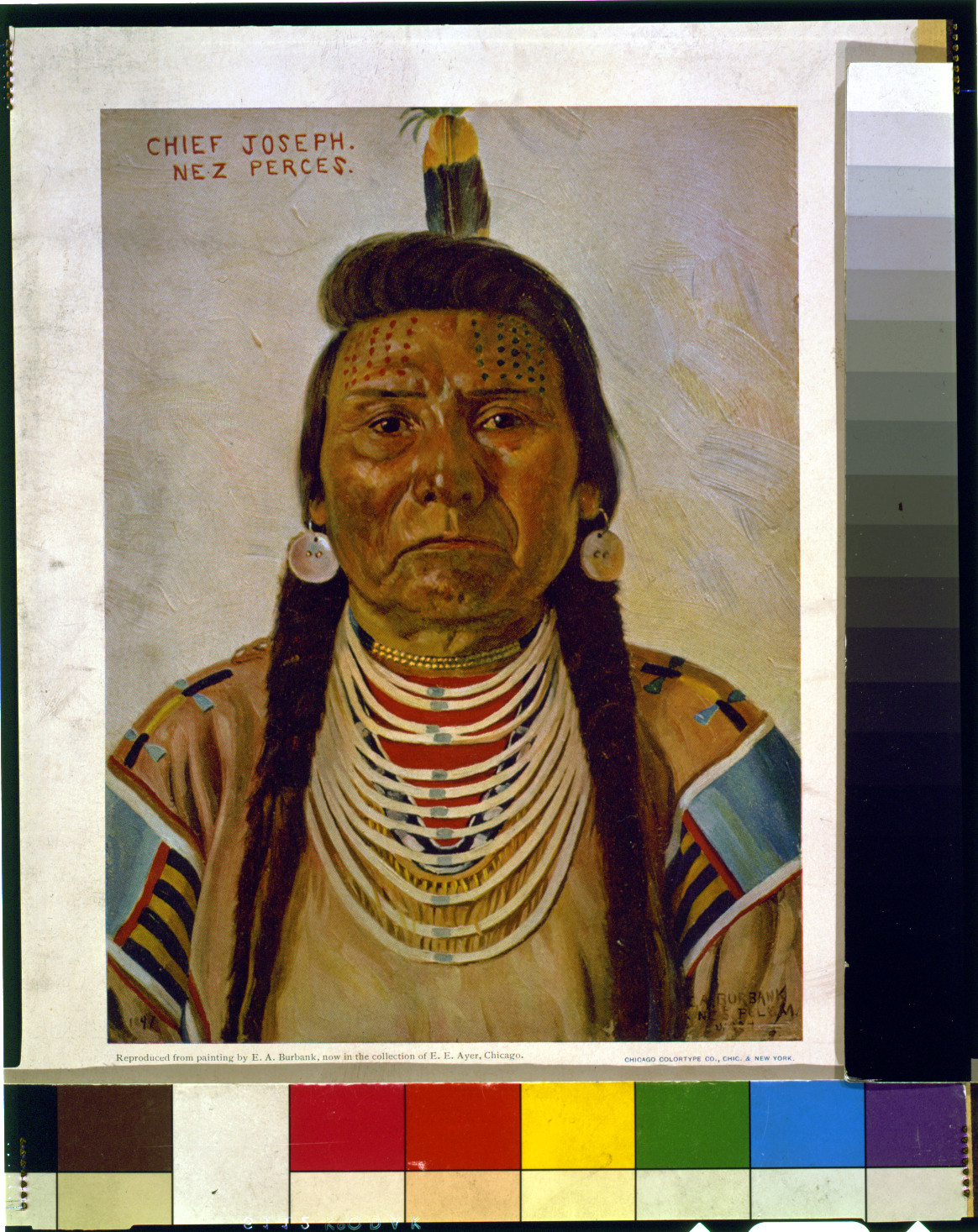 [Chief Joseph, Nez Percé chief, head-and-shoulders portrait, facing front] / E.A. Burbank, Nespelem, Wash., Chic. & New York : Chicago Colortype Co., 1897, c1899. — historic print