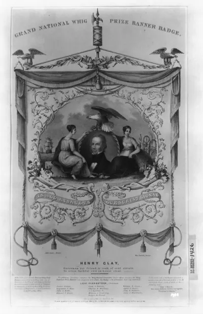 Grand National Whig prize banner badge / lith. by Edward Weber & Co., Baltimore, Md.