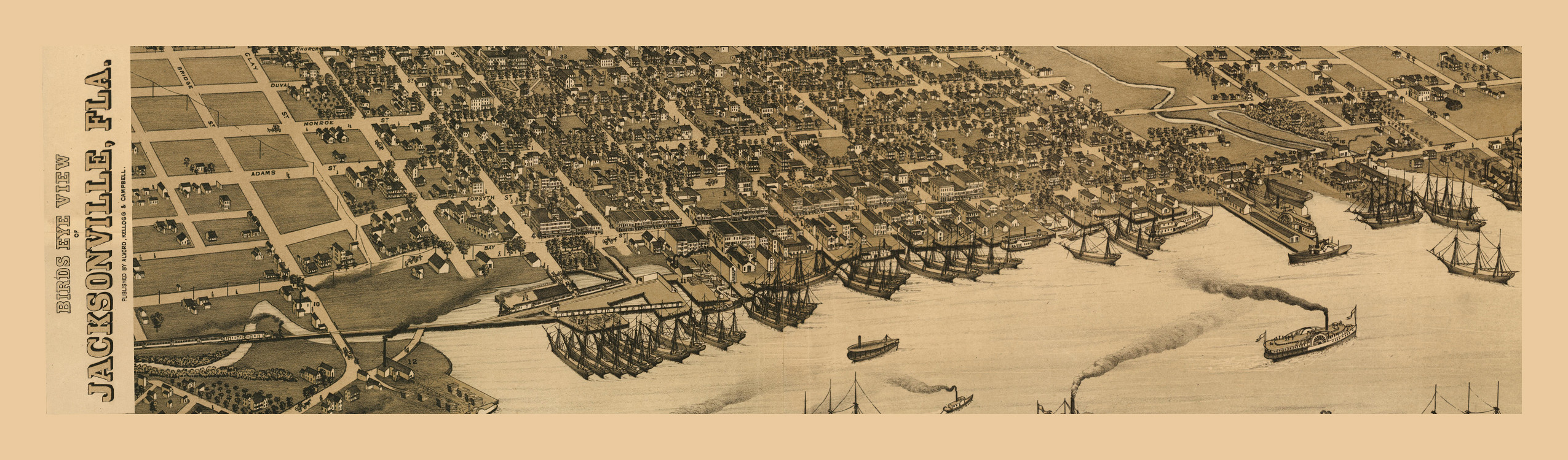 Bird's Eye View of Jacksonville, Florida — antique map