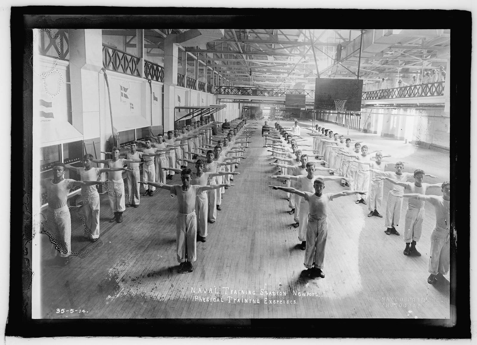 Naval training station, Newport, [R.I.], physcial training exercises, [between 1909 and 1940] — historic photograph