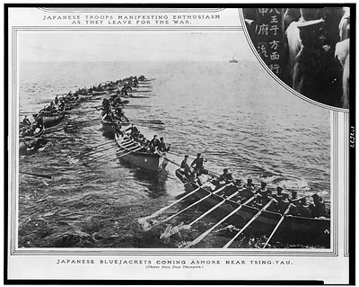 Japanese bluejackets coming ashore near Tsing-Tau