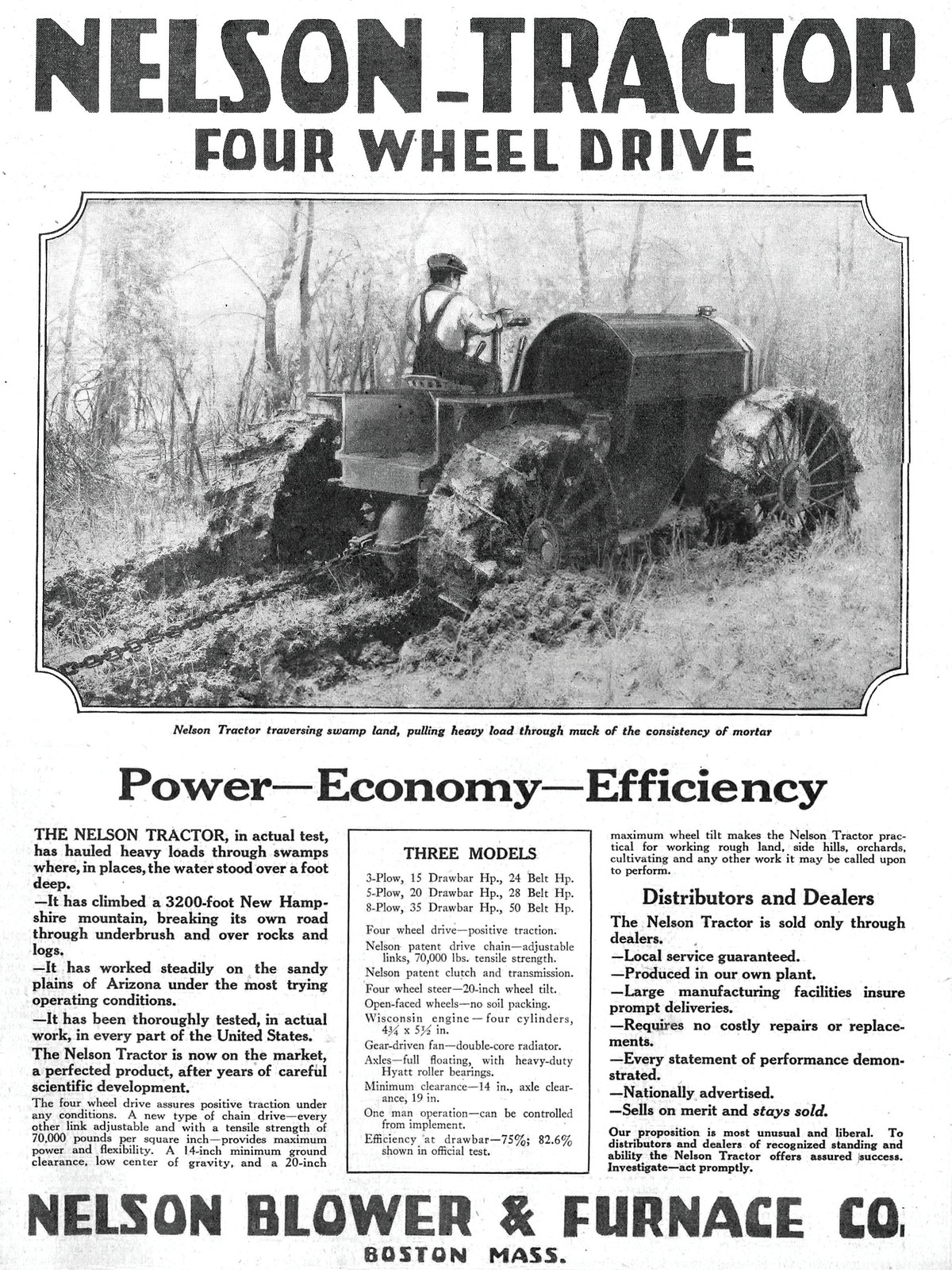NELSON TRACTOR FOUR WHEEL DRIVE advertisement, Nelson Blower & Furnace Co. — historic image