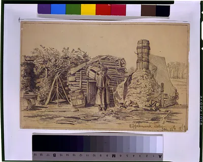 Soldier's hut in winter--Borrowing a chimney