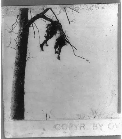 A soldier thrown up into a tree by the explosion of an undermine or shell