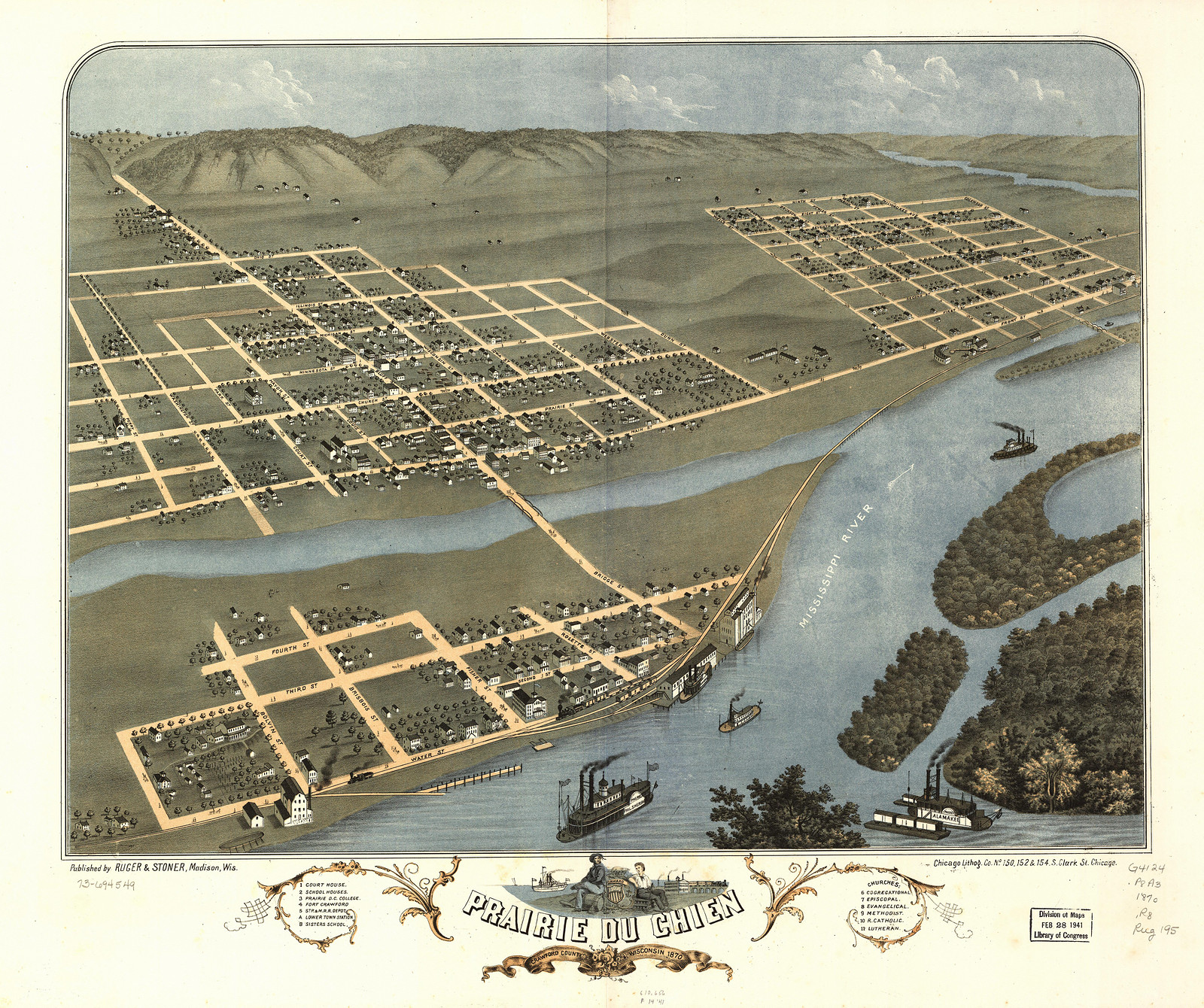 Prairie du Chien, Wisconsin, 1870, 1870 — antique map