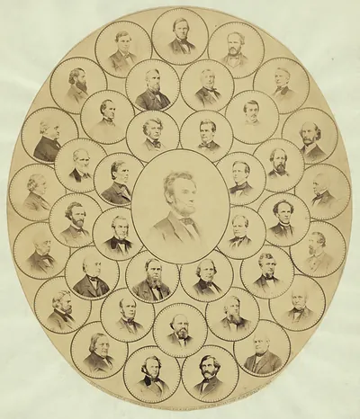 Oval Print of Central Lincoln Portrait Surrounded by Medallion Portraits