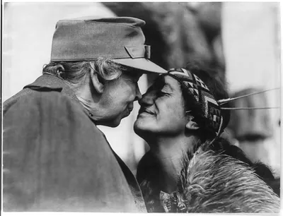 [Eleanor Roosevelt rubbing noses with a Maori woman from New Zealand]