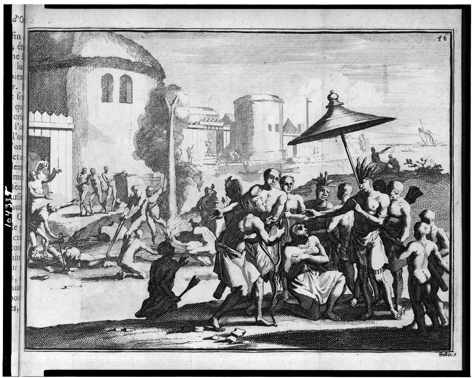 [Mort de trois Espagnols, & le tourmens que soffrit Jean Ortis], [published 1731] — antique engraving