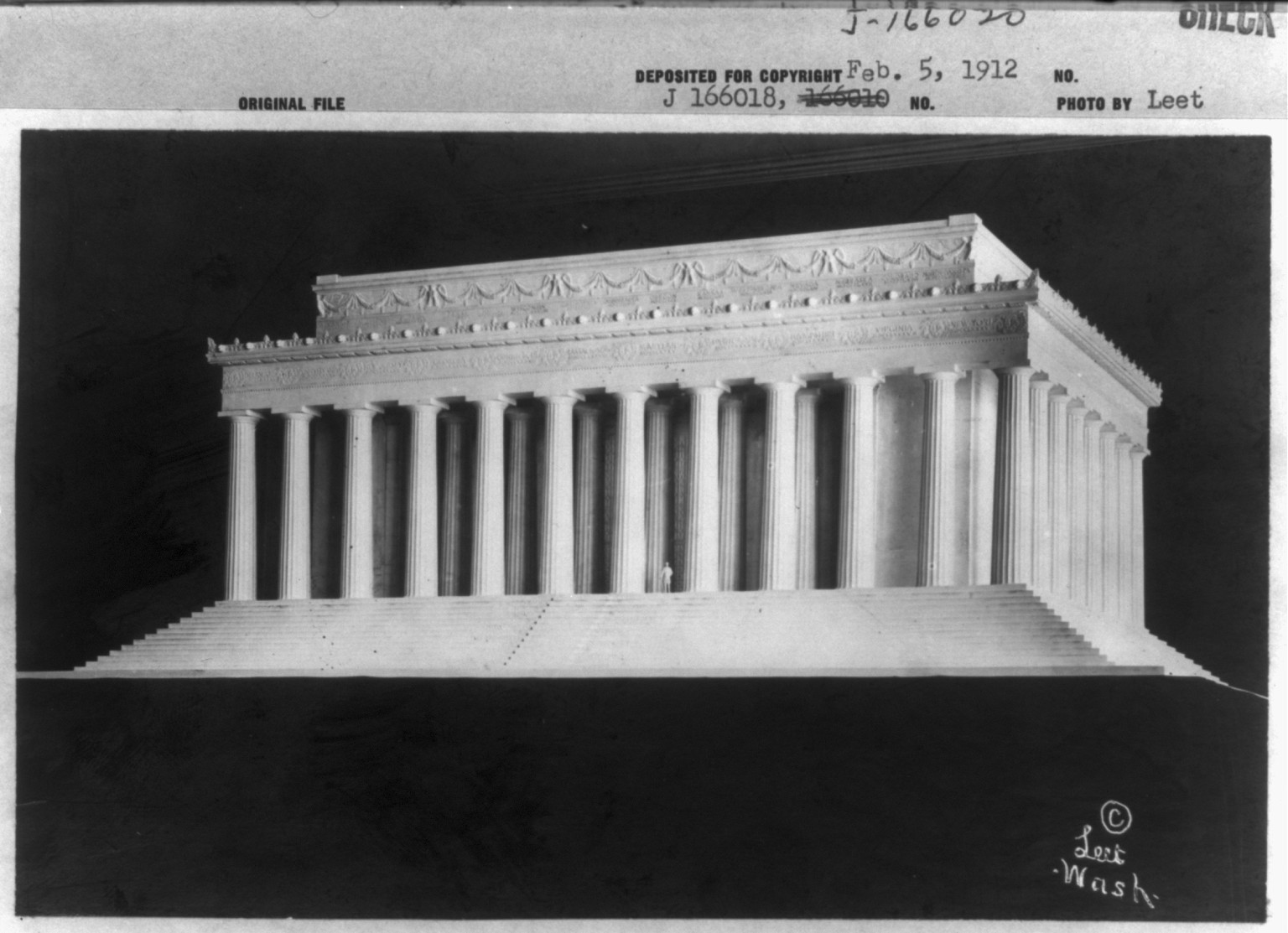 D.C. Washington. Lincoln Memorial. 1912. Plans. Two Views, showing model and proposed location, c1912. — historic photograph