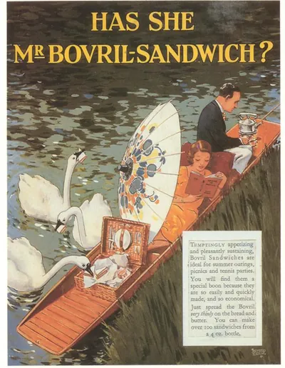 Has She Mr Bovril-Sandwich? Bovril advertisement poster with swans and punt