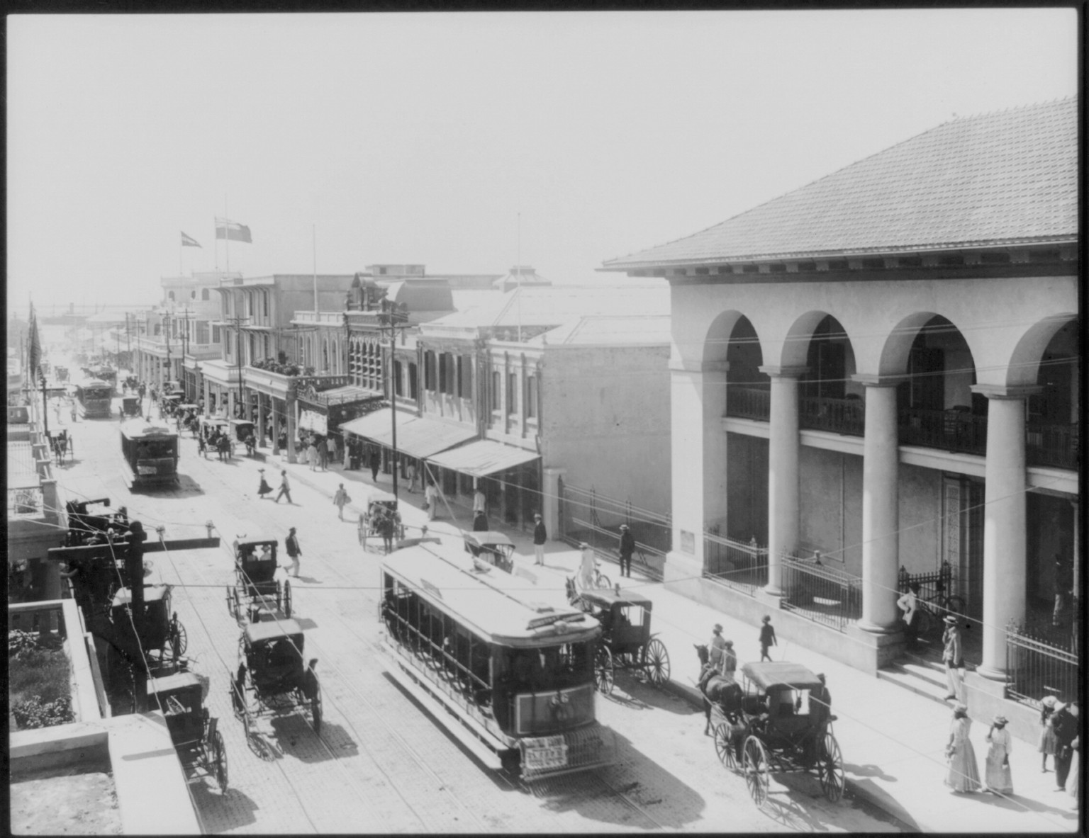 [Kingston, Jamaica, and vicinity: street scene; trolleys], c1900. — historic photograph
