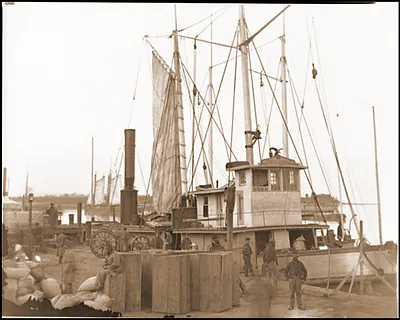 Aquia Creek Landing Va. Wharf with transport and supplies