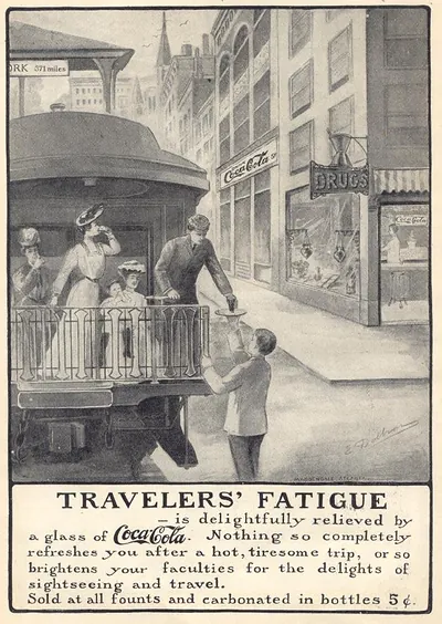 Travelers' Fatigue Coca-Cola advertisement with streetcar scene