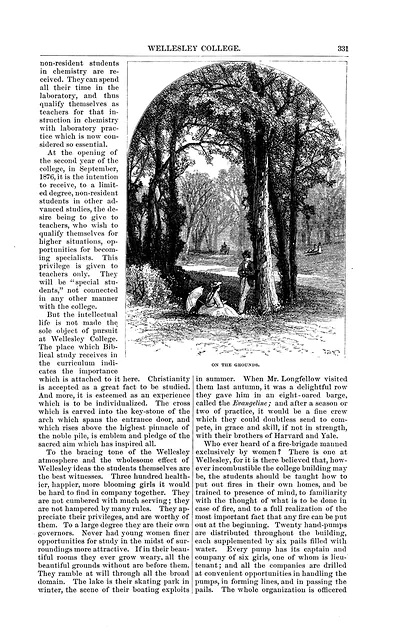 Wellesley College, page 331, with engraving 'On the Grounds'