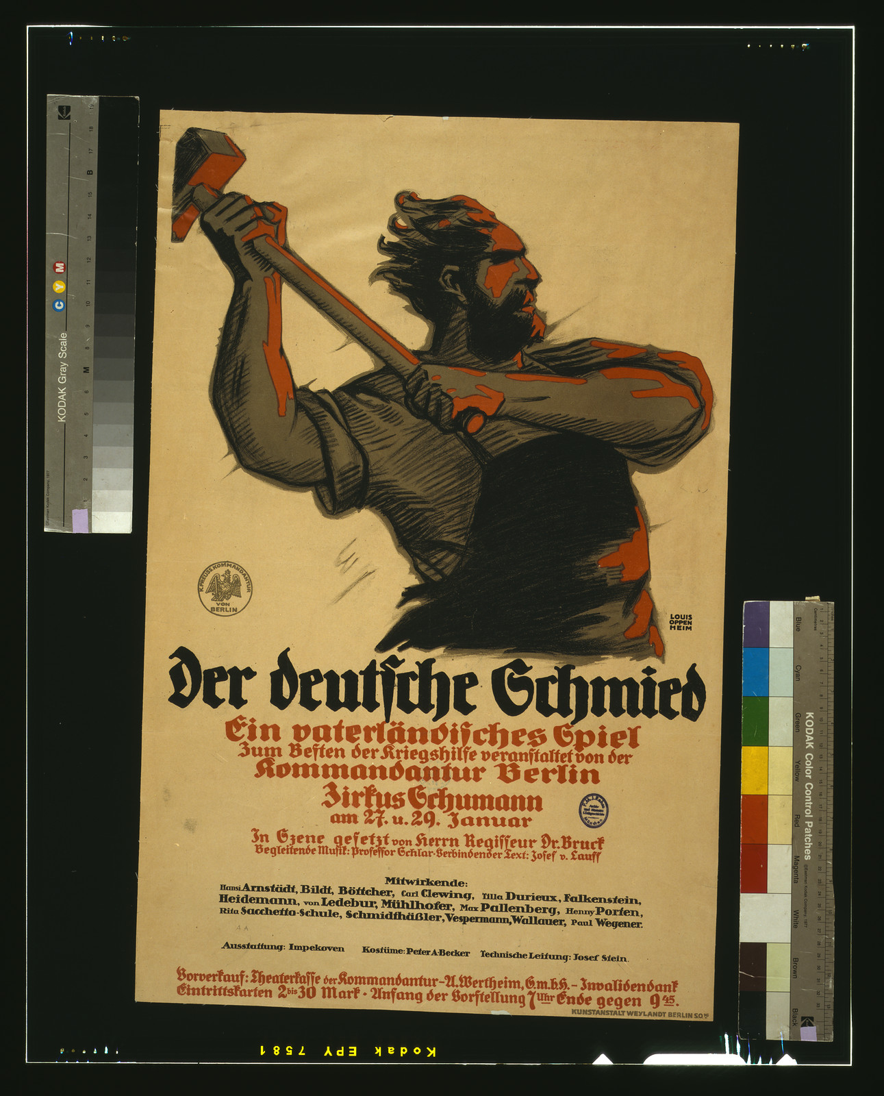 Der deutsche Schmied: Ein vaterländisches Spiel theatre poster, 1915 — vintage poster
