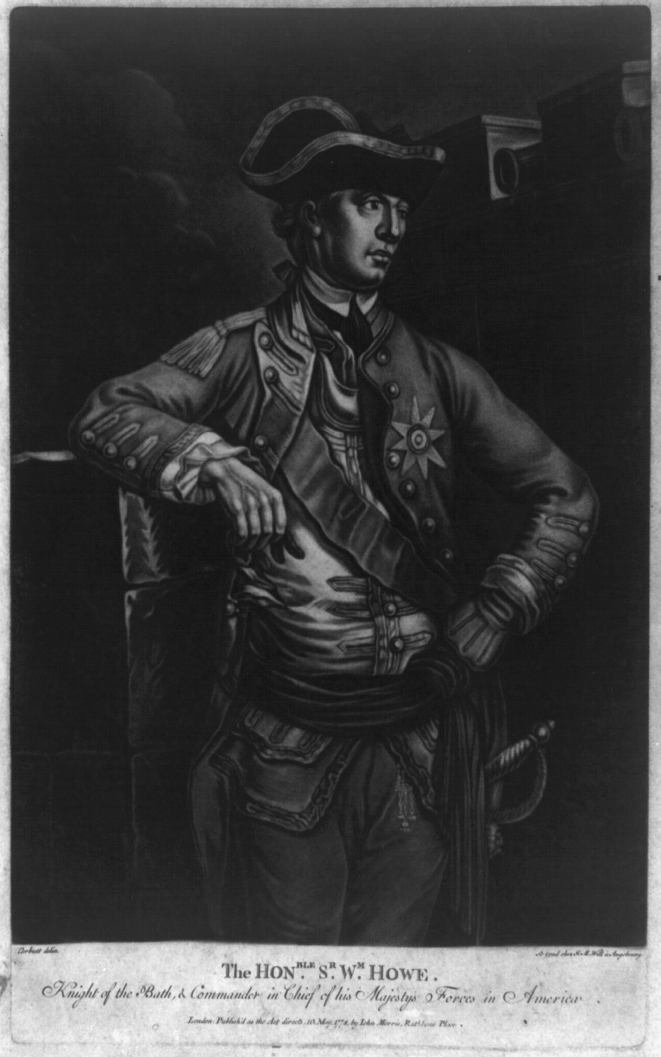 The Hon[ora]ble S[i]r Wm. Howe, Knight of the Bath and commander in chief of his magesty's forces in America / Corbutt, delin; se bend chez J.M. Will, à Augsbourg., 1778 — historic print