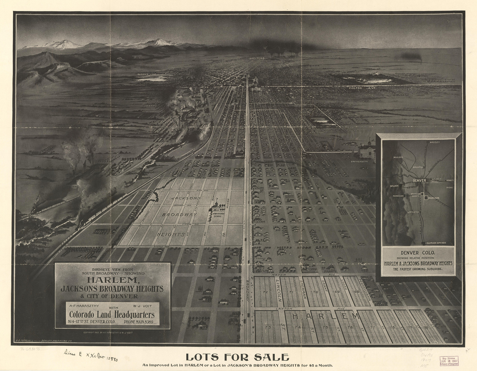Denver, Colorado, 1907, 1907 — antique map