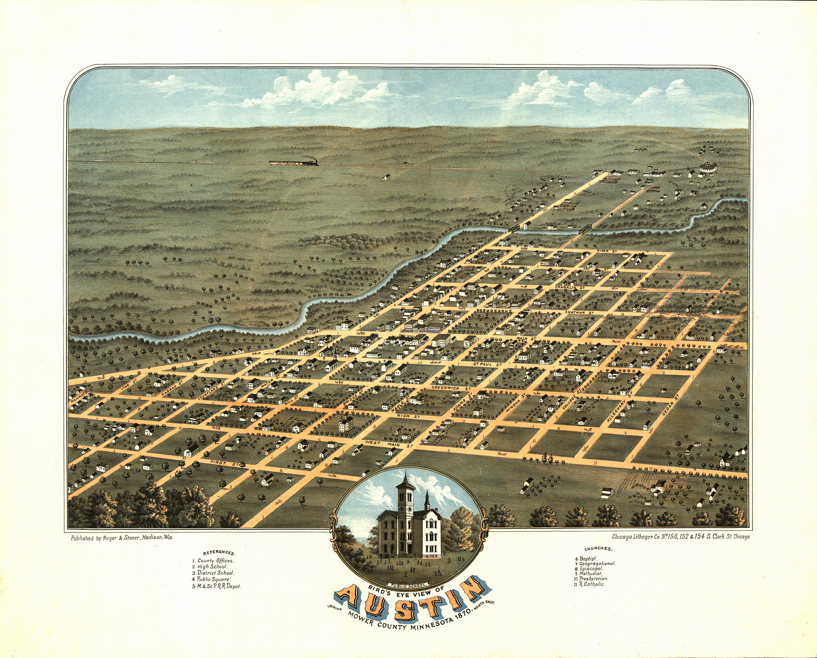 Austin, Minnesota, 1870, 1870 — antique map