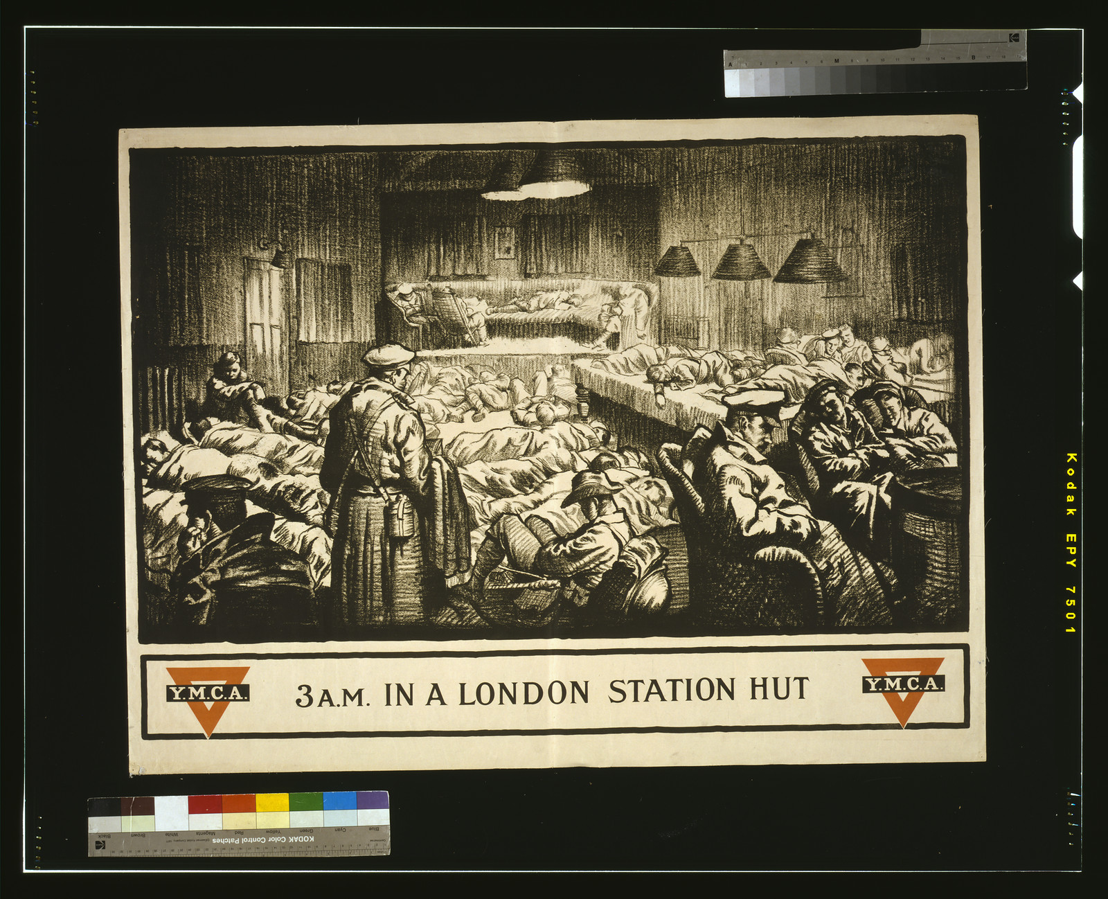 3 A.M. in a London station hut, 1915 — vintage poster