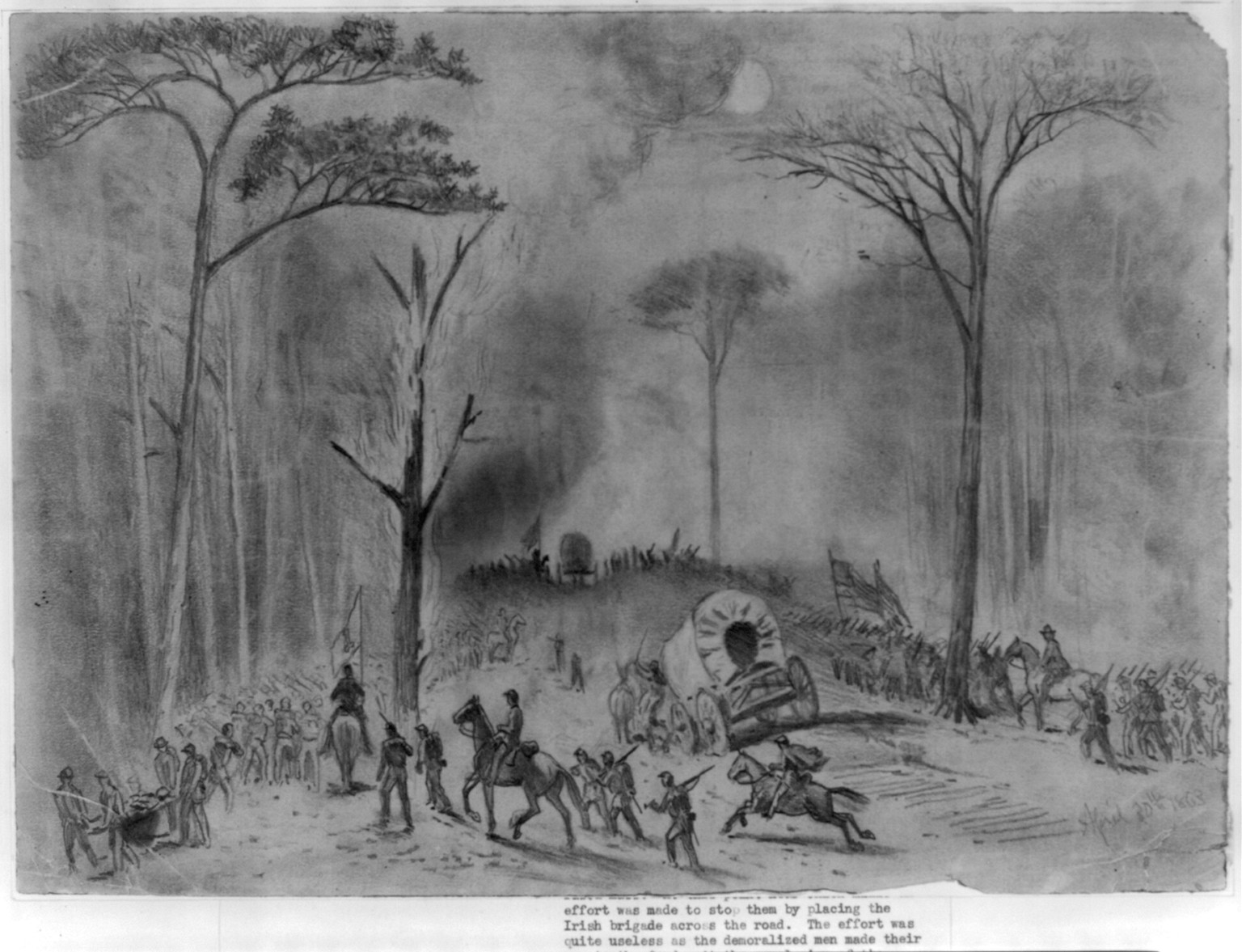 Scene on the U.S. ford road, (battle of Chancellorsville) on the night of Apr. 30, 1863, 1863 Apr. 30. — historic drawing