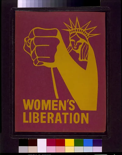 Women's Liberation poster with raised fist and Statue of Liberty