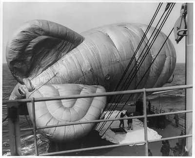 Captive balloon supports Voice of America" antenna"