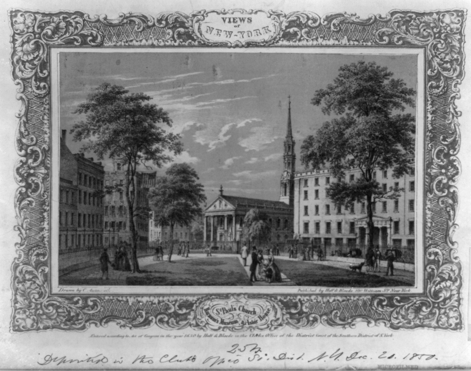 Views of New York St. Paul's Church Barnun's museum & Astor house, c1850 December 20. — historic print
