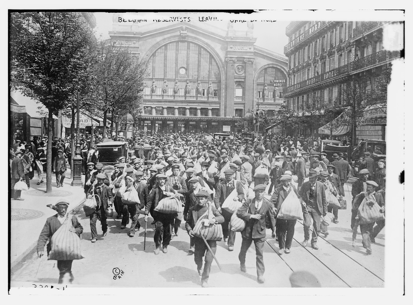 Belgian Reservists leaving Gare de L'est, n/a — historic photograph