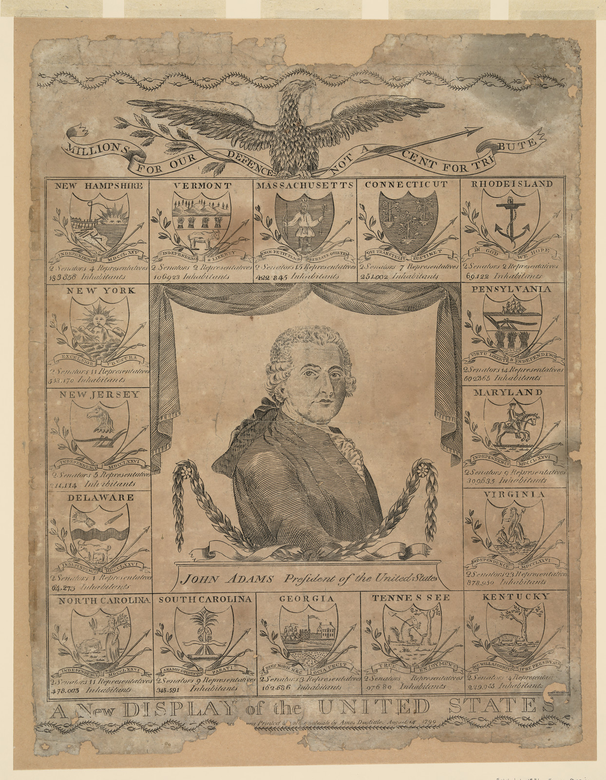 A new display of the United States, [New Ha]ven : Printed & sold wholesale by Amos Doolittle, August 14' 1799. — antique engraving
