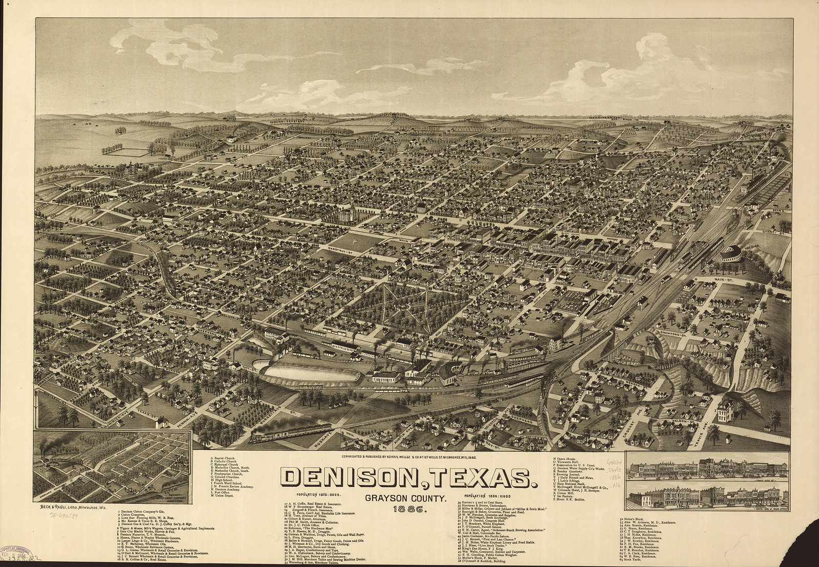 Denison, Texas, 1886, 1886 — antique map