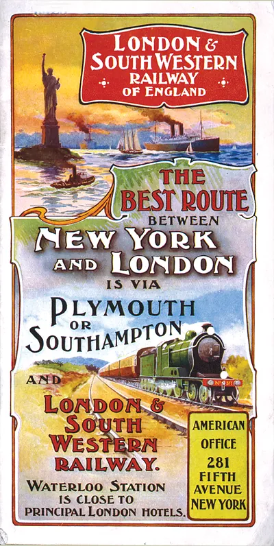 London & South Western Railway of England. The best route between New York and London is via Plymouth or Southampton and London & South Western Railway