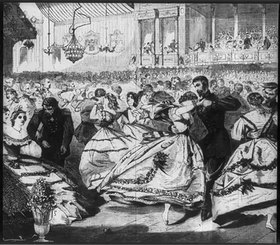 The great Russian ball at the Academy of Music, November 5, 1863 [Military men and women dancing, New York City, at ball in honor of the visit of Russian warship]