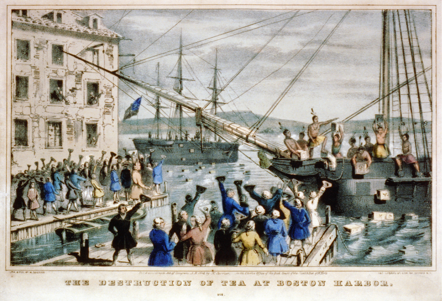 Destruction of tea at Boston Harbor, [New York] : N. Currier, 1846. — antique lithograph