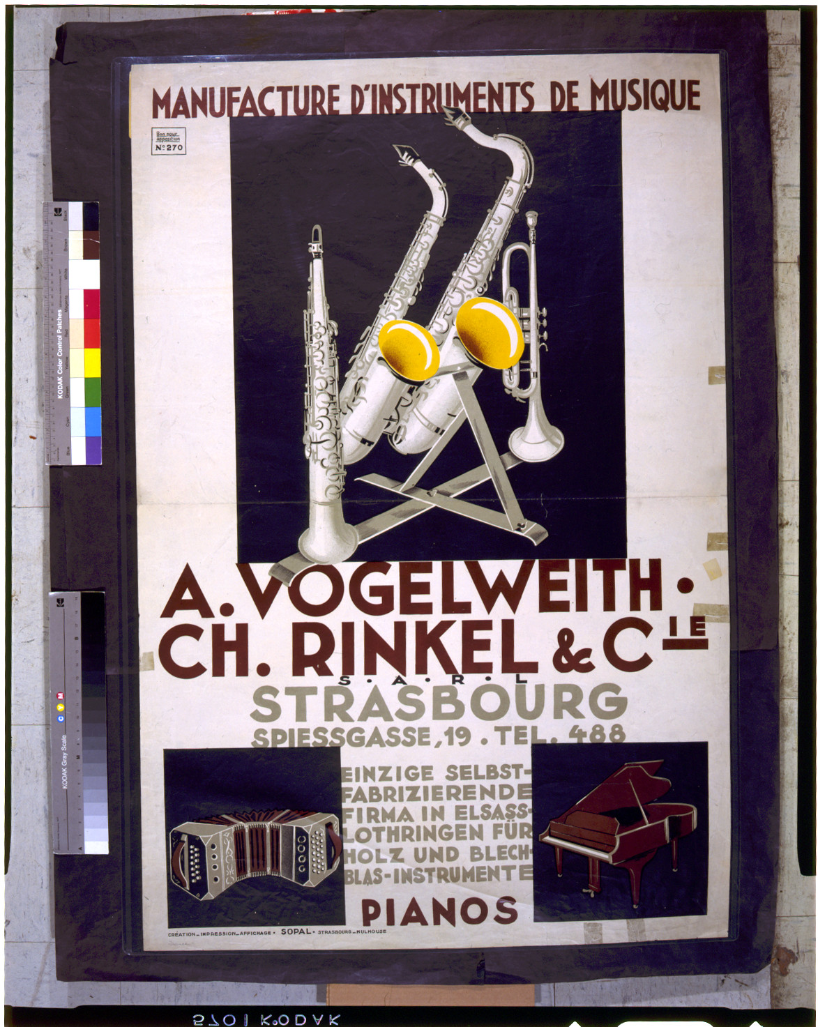 A. Vogelweith--Ch. Rinkel & Cie.--Manufacture d'instruments de musique, Strasbourg-Mulhouse : Sopal, [between 1940 and 1949] — vintage poster