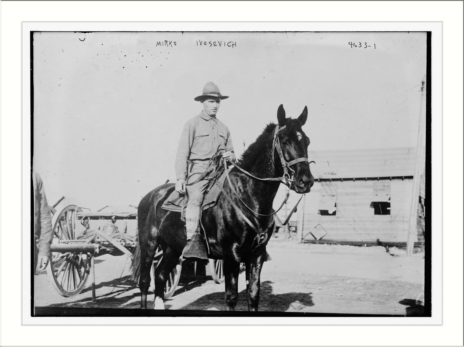 Mirko Ivosevich on horse, n/a — historic photograph
