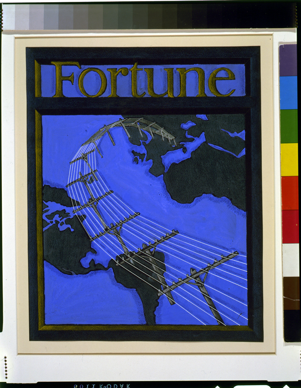 [Cover proposal for Fortune magazine showing telephone lines spanning the globe], [between 1930 and 1940] — historic drawing